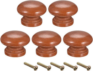 Round Wood Knobs,5Pcs 33mm Dia Cabinet Furniture Kitchen Pulls Handles for Cupboard Table, Red