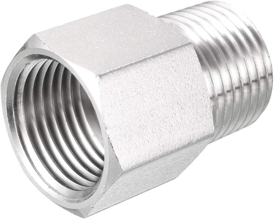 Pipe Fitting Reducer Adapter 1/2 NPT Male to 1/2 G Female, Stainless Steel for Water Oil Air Pressure Gauge