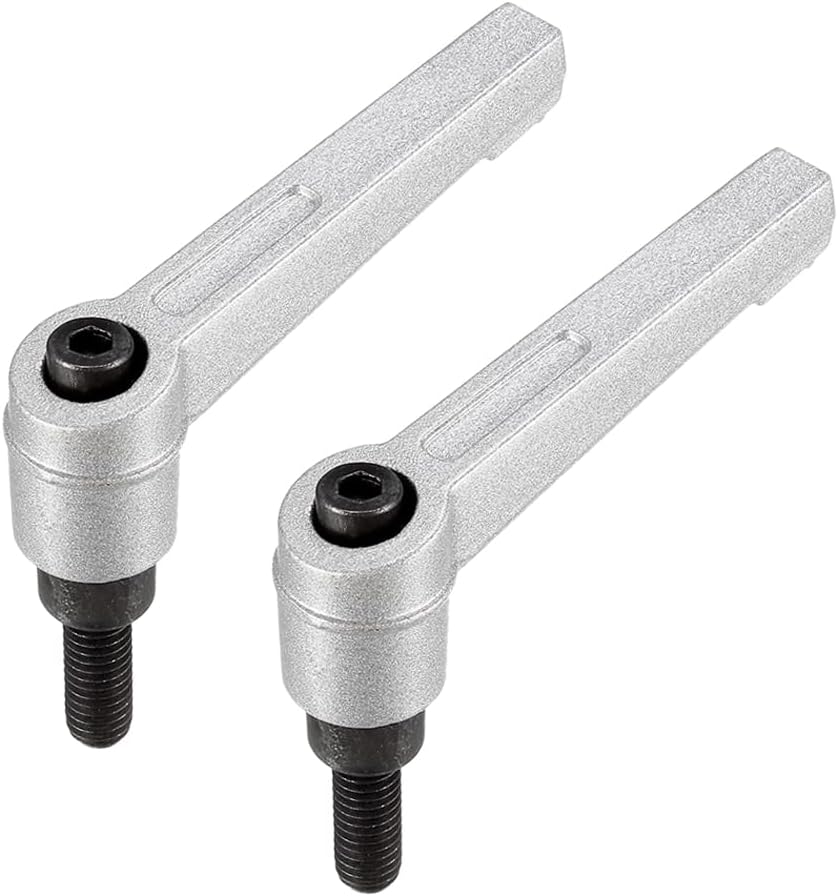M6 x 16mm Handle Adjustable Clamping Lever Thread Push Button Ratchet Male Threaded Stud Knobs Locking Rotating Screw Handles Quick Release Bolt Silver Tone 5pcs