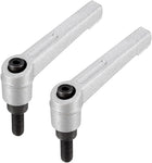 M6 x 16mm Handle Adjustable Clamping Lever Thread Push Button Ratchet Male Threaded Stud Knobs Locking Rotating Screw Handles Quick Release Bolt Silver Tone 5pcs