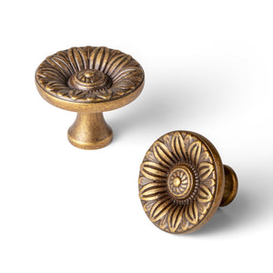 LinkMejor 6 Pack Antique Brass Cabinet Knobs, Vintage Floral Drawer Pulls