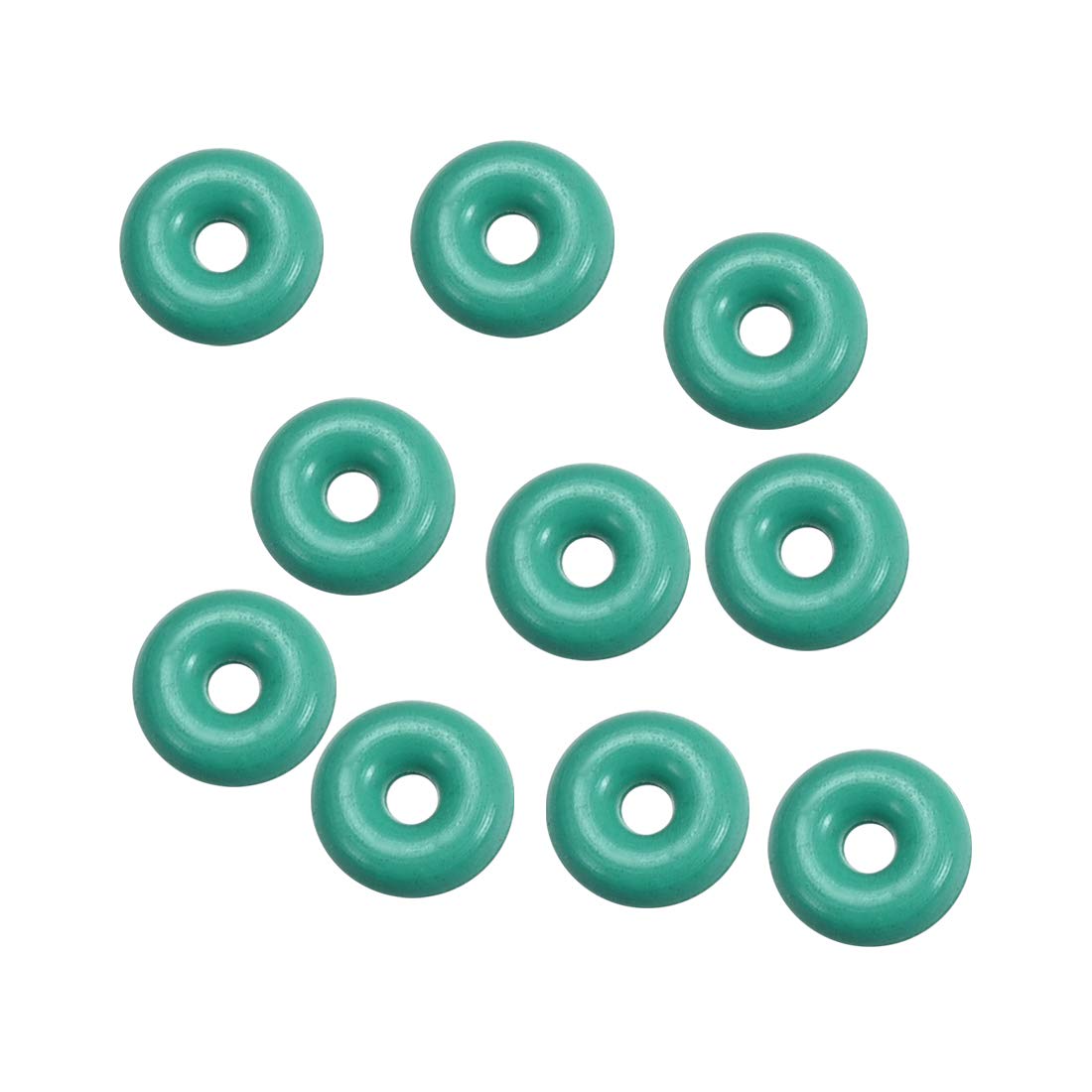Fluorine Rubber O-Rings, 5mm OD 2mm ID 1.5mm Width FKM Seal Gasket for Machinery Plumbing, Green, Pack of 10