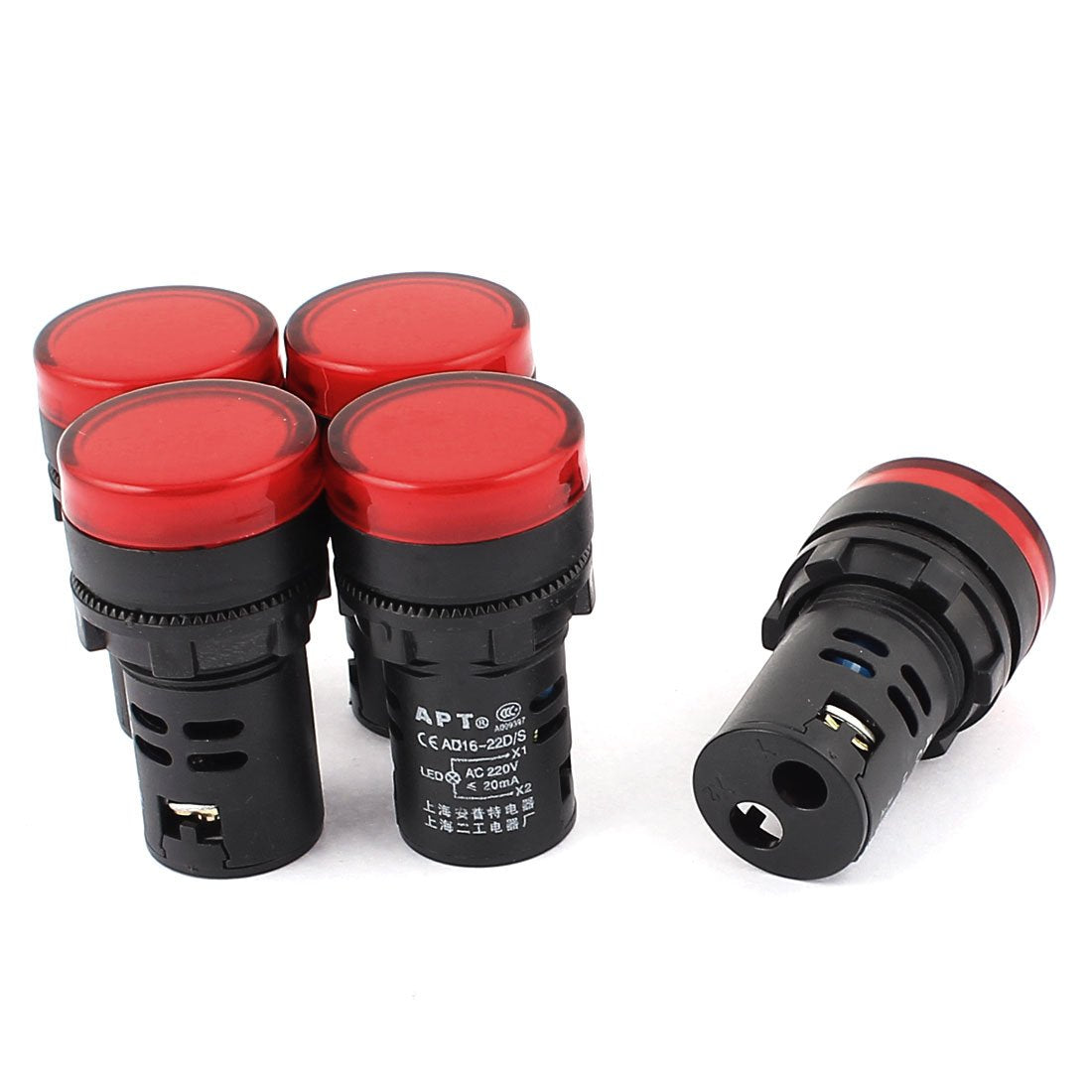 AC 220V 21mm Panel Mount Red LED Indicator Signal Light Lamp 5Pcs