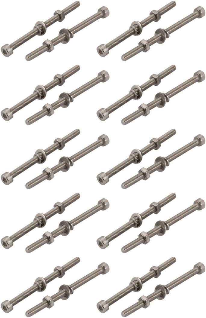 20pcs M4x60mm 304 Stainless Steel Knurled Hex Socket Head Bolts Nuts w Washers