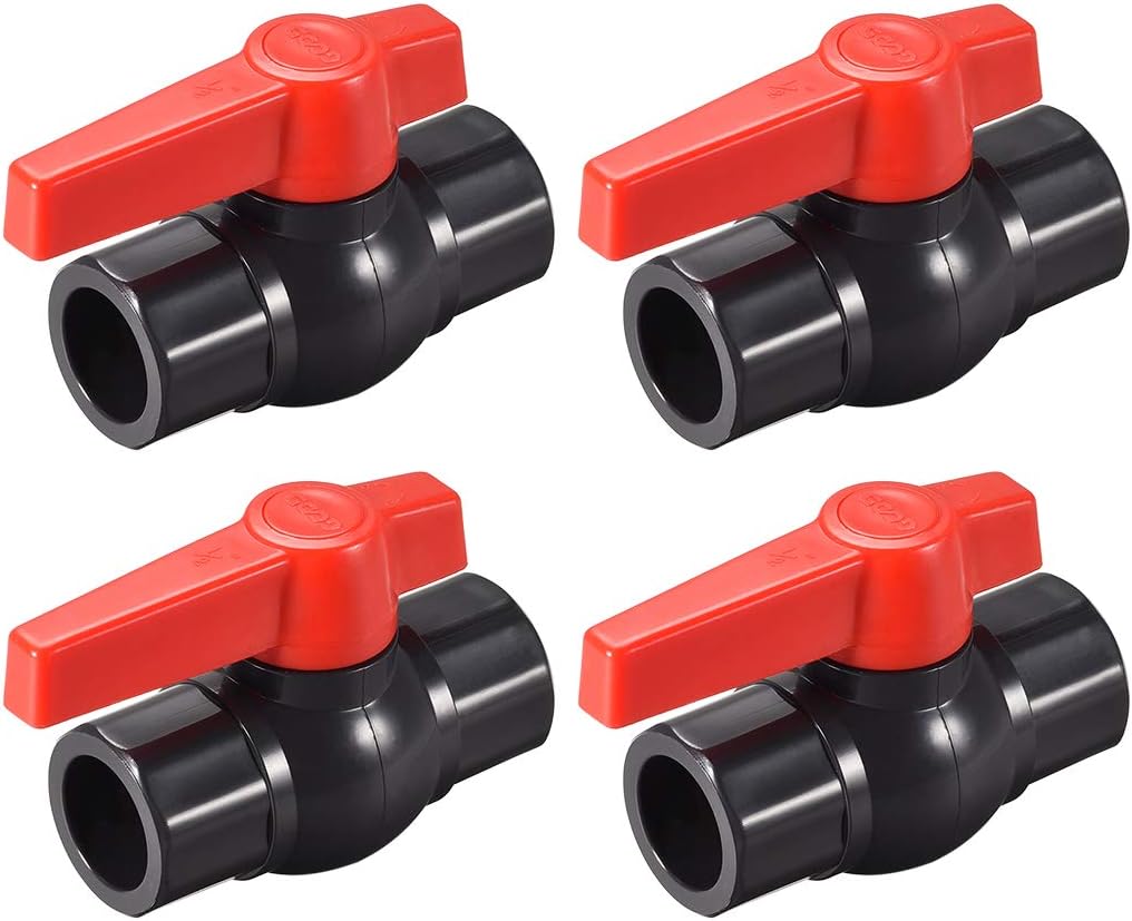Ball Valve, 1/2" Slip PVC Socket End Valve T-Handle Water Shut-Off Valve for Irrigation and Water Treatment Dark Gray Red 4Pcs