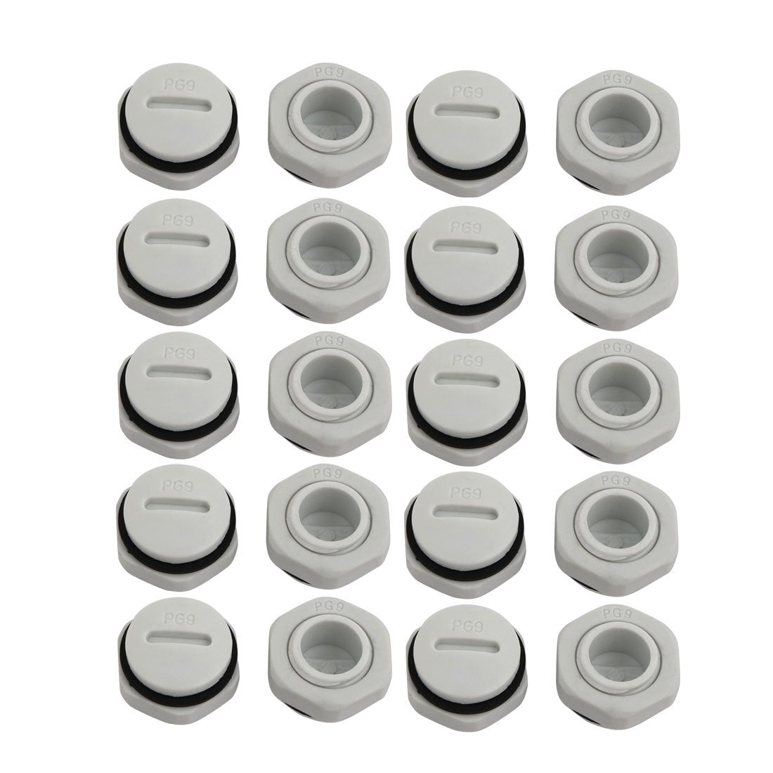 20pcs GLW-PG9 Nylon Threaded Cable Gland Cap Round Screw-in Cover Gray w Washer