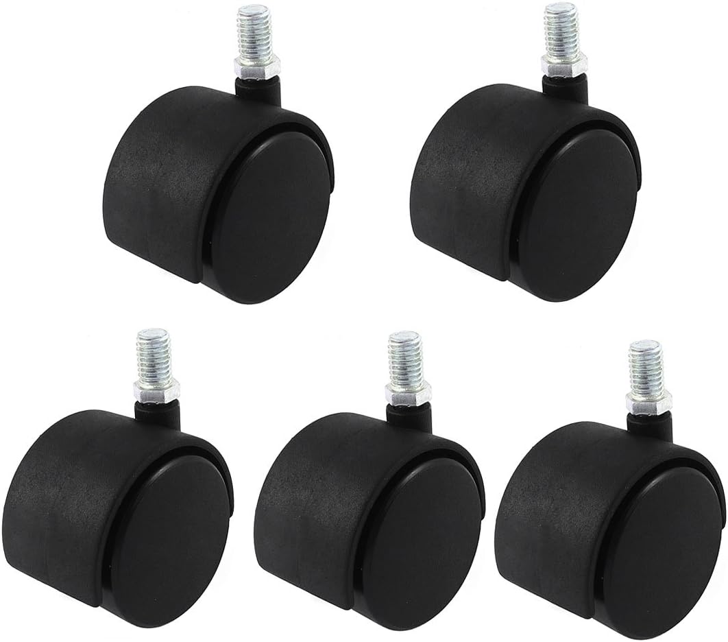 Office Chair M10 x 15mm Threaded Stem Plastic 2" Swivel Twin Caster Wheels for Desk Shelf Cart Black, 5pcs