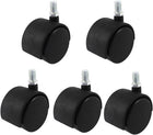Office Chair M10 x 15mm Threaded Stem Plastic 2" Swivel Twin Caster Wheels for Desk Shelf Cart Black, 5pcs