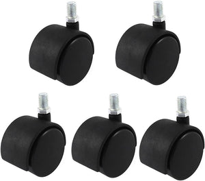 Office Chair M10 x 15mm Threaded Stem Plastic 2" Swivel Twin Caster Wheels for Desk Shelf Cart Black, 5pcs