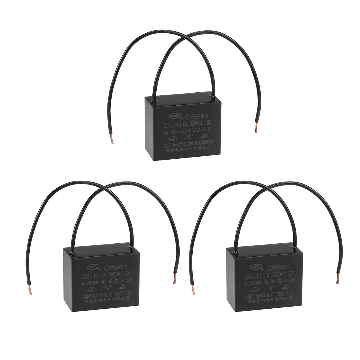 Ceiling Fan Capacitor CBB61 24uF 250V AC 2 Wires Metallized Polypropylene Film Capacitor 48x38x26mm for Electric Fan Pump Motor Generator 3Pcs