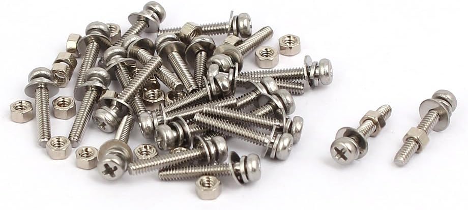 M1.6x10mm 304 Stainless Steel Phillips Pan Head Bolt Screw Nut w Washer 25 Sets