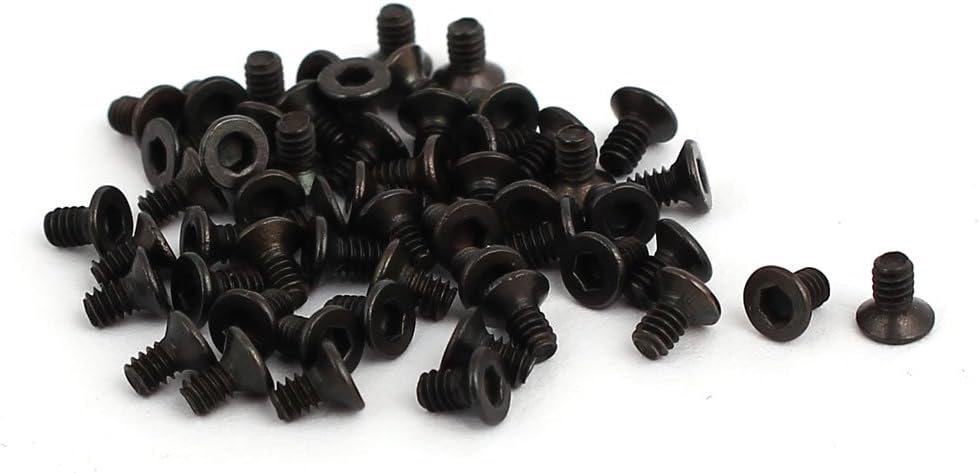 M1.6x3mm Grade 10.9 Countersunk Flat Head Hex Socket Cap Screw Black 50pcs