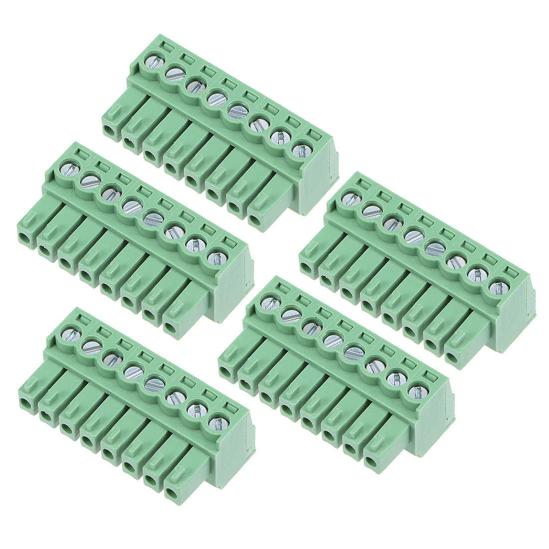 5Pcs AC300V 8A 3.5mm Pitch 8P Flat Angle Needle Seat Insert-in PCB Terminal Block Connector Green