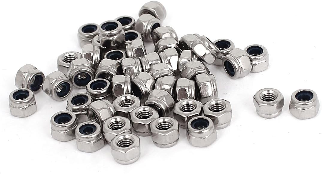 M3 x 0.5mm 304 Stainless Steel Nylon Insert Hex Lock Nuts 50pcs