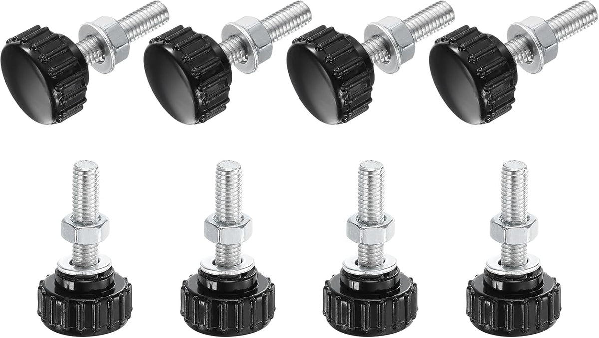 8 Sets Knurled Knobs Thumb Screws with Nuts Washers, Metric M5 x 20mm Male Thread 18mm Plastic Head, Zinc Plated Carbon Steel Stud Hand Knobs Clamping Thumbscrews Handles, Black