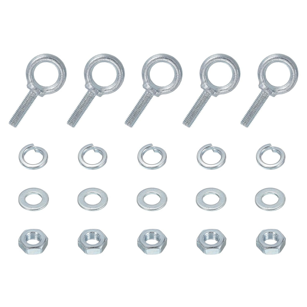 5 Pack M8 Galvanized Carbon Steel Eye Bolts, 5/16" x 1.18" Lifting Ring Eye Bolt with Nuts and Washers Heavy Duty Screw Eye Bolts Kit for Tie Down Straps Indoors Outdoors, Silver