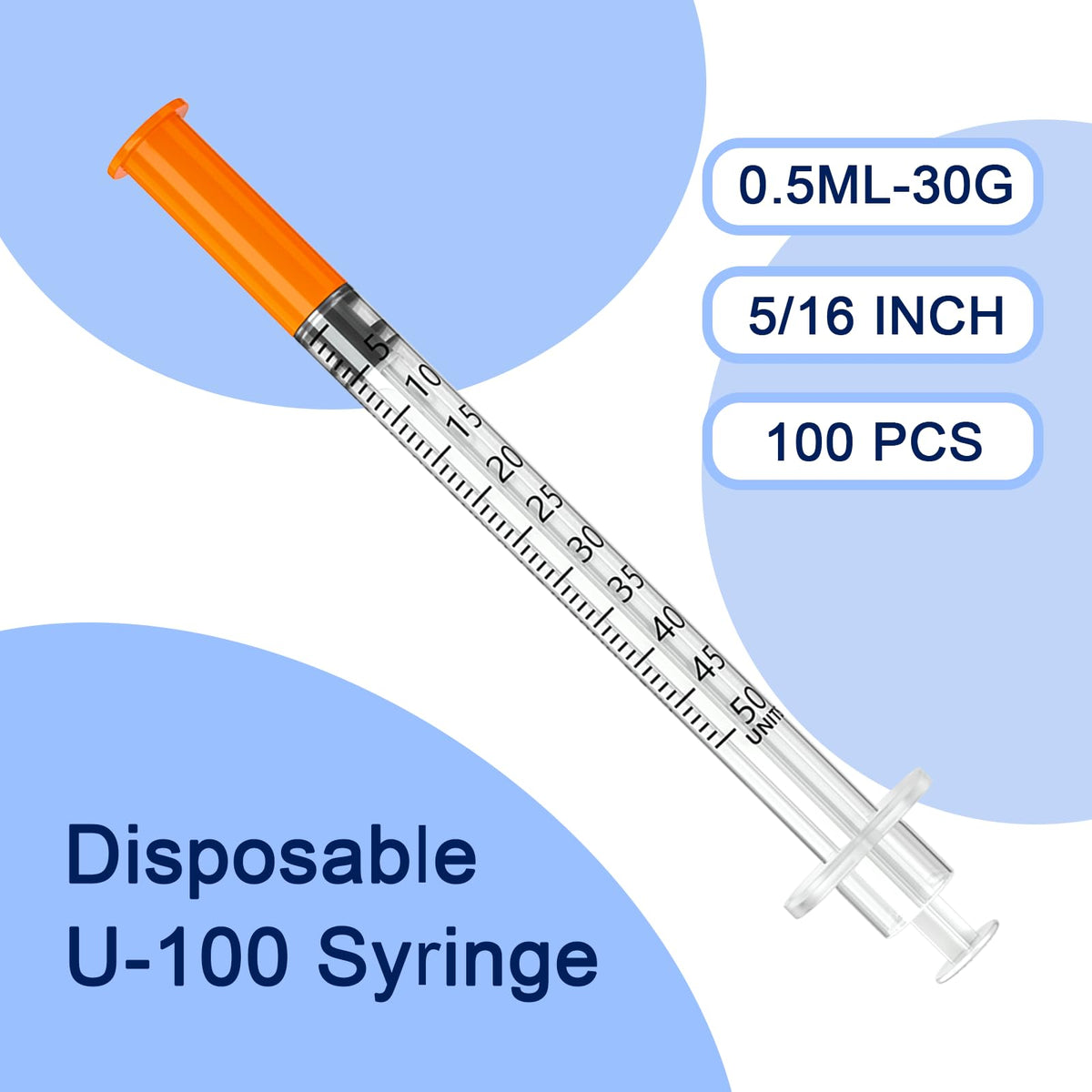 Siringhe da 0.5ml 5/16" 30G, Confezione Individuale Monouso - 100Pz