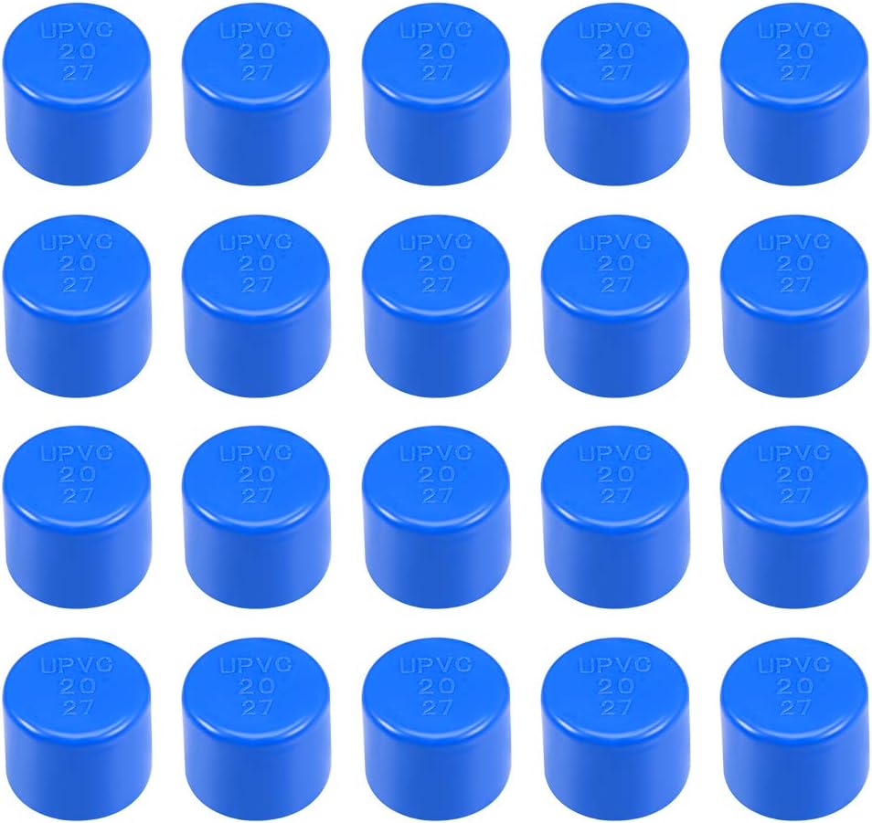 20mm Schedule 20 PVC Pipe Cap Fitting, Slip End Caps DWV(Drain Waste Vent) Irrigation Swimming Pool Sound Deadening, Blue 20Pcs