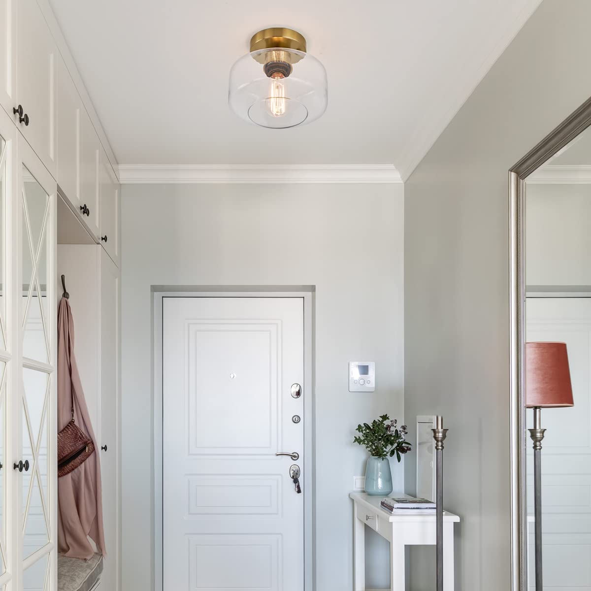 LinkMejor Modern Brass Gold Semi Flush Mount Ceiling Light Fixture