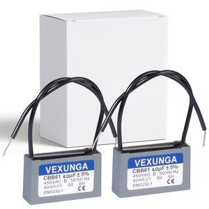 LinkMejor CBB61 Capacitor de Ventilador 4uF 450 Volt Capacitores de Ventilador de Techo Reemplazo 4MFD 450V AC 450VAC 50/60Hz 2Wires para Motor de Arranque y Función de Ventilador (2Unidades)