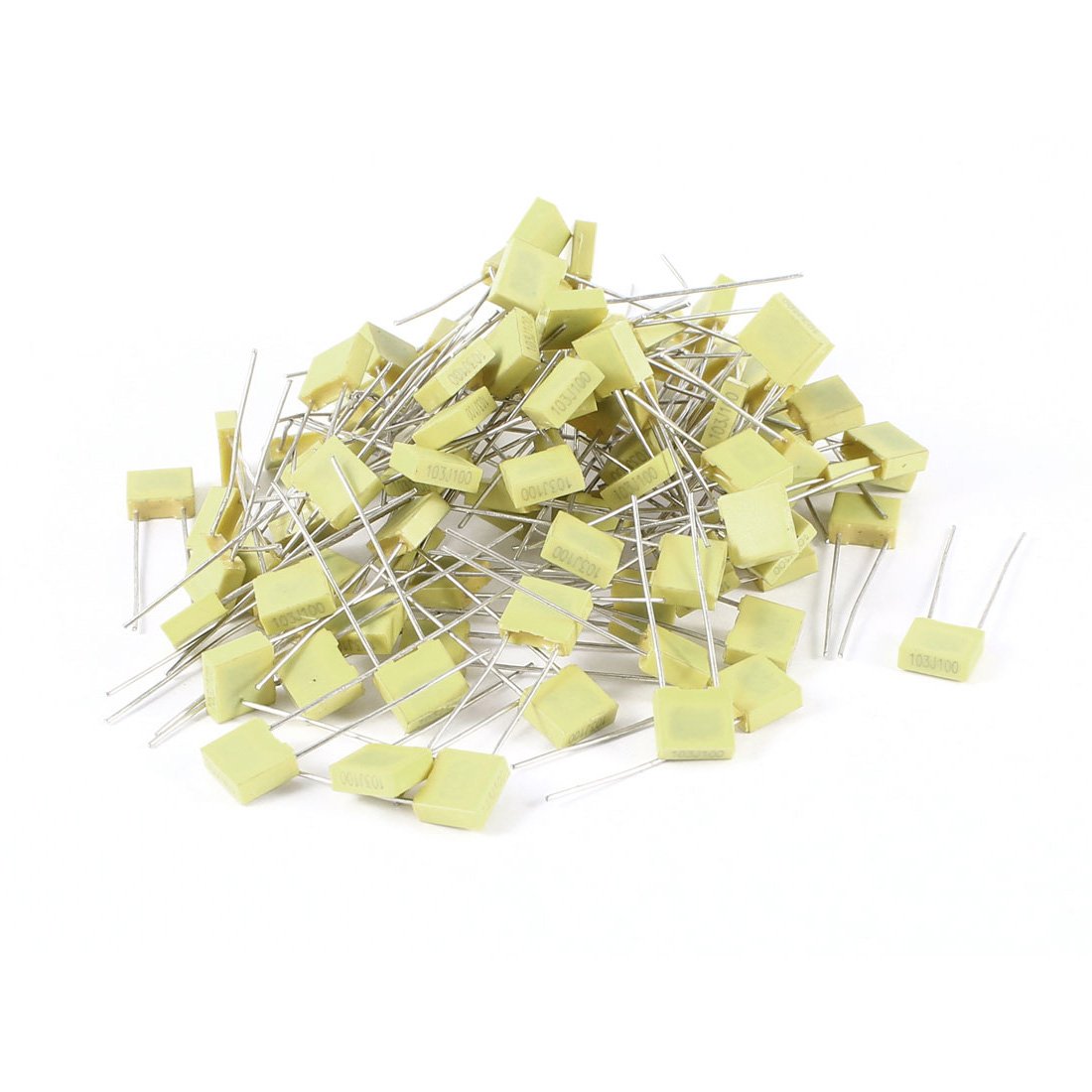 100 Pcs 100V 0.01uF 10NF Radial Lead Film Correction Capacitors Yellow
