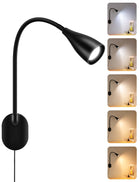 Lumină de citit montată pe perete LED, 5 moduri de culoare 10 intensitate ajustabilă Negru