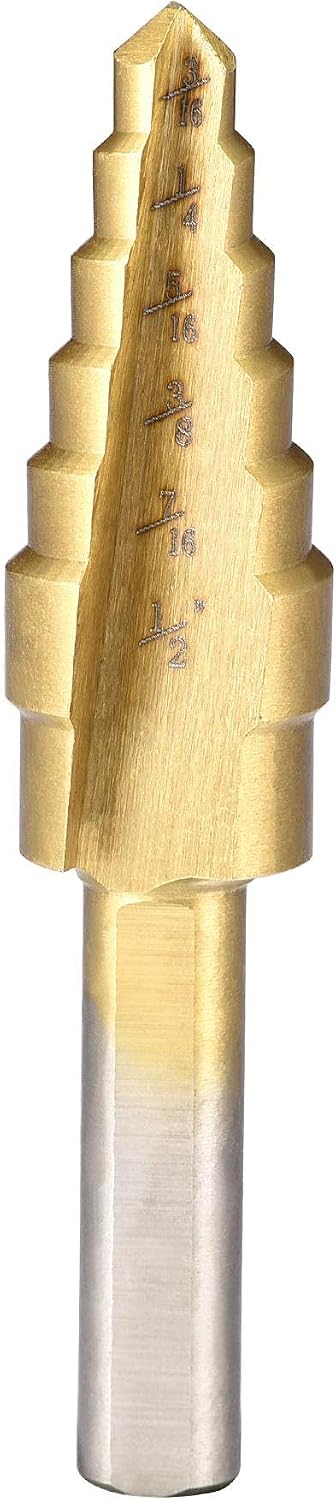 Step Drill Bit HSS4241 3/16" to 1/2" 6 Sizes Straight Flutes Triangular Shank for Metal Wood Plastic