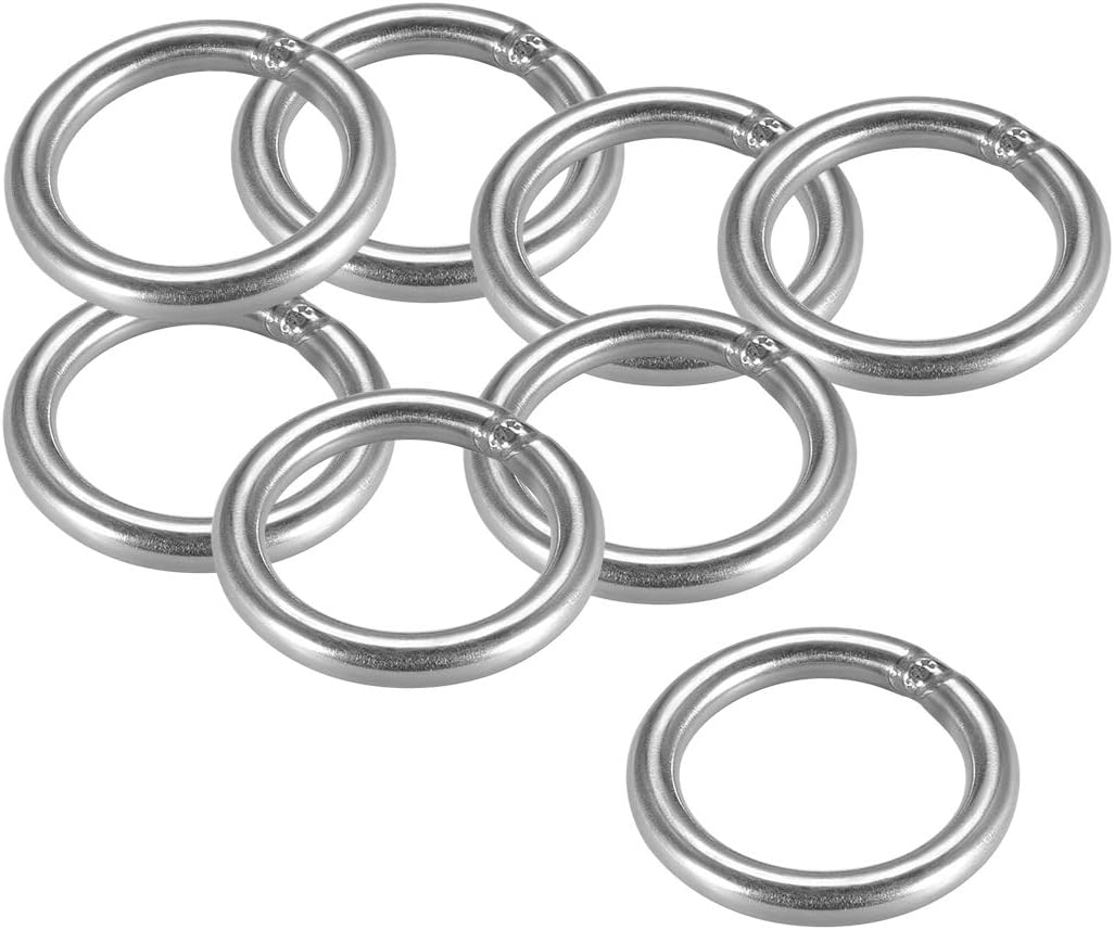 201 Stainless Steel O Ring 50mm(1.97") Outer Diameter 6mm Thickness Strapping Welded Round Rings 8pcs