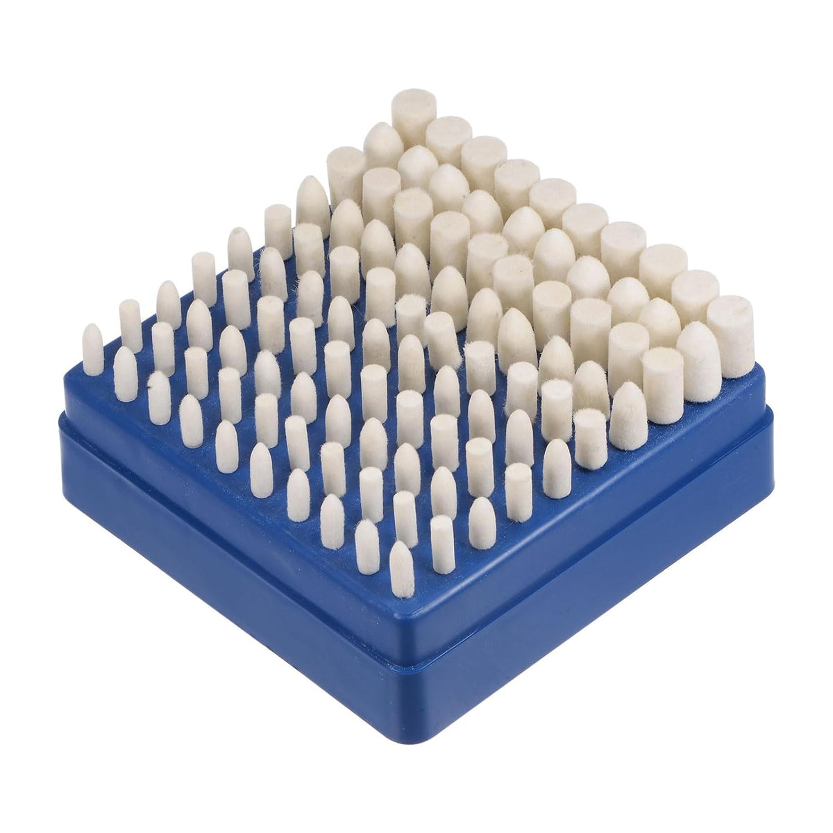 100Pcs Wool Felt Mandrel Mounted Polishing Bits Kit 1/8" Shank 2 Shaped 5 Sizes Grinding Buffing Wheel Set with Box for Watch Jewelry Rotary Tool