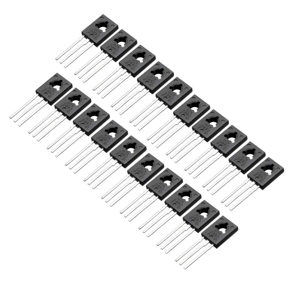 20 Pcs D882 Transistor 3A TO-126 NPN 3 Pins PCB Through Hole Bipolar Transistor 30V 3A 1.25W