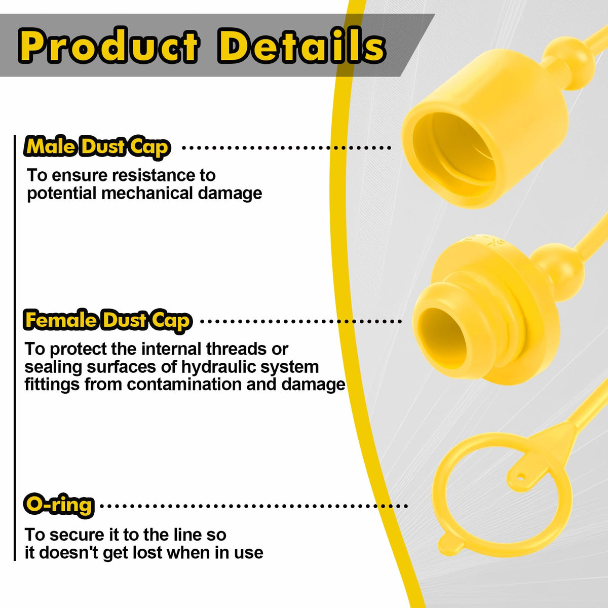 LinkMejor 10sets Hydraulic Dust Caps & Plugs Set, Quick Coupler Cover Hydraulic Hose Male Dust Cap and Female Plug Cover Compatible with 1/2" Flat Face Couplings(Red,Blue,Black,Yellow,Green)