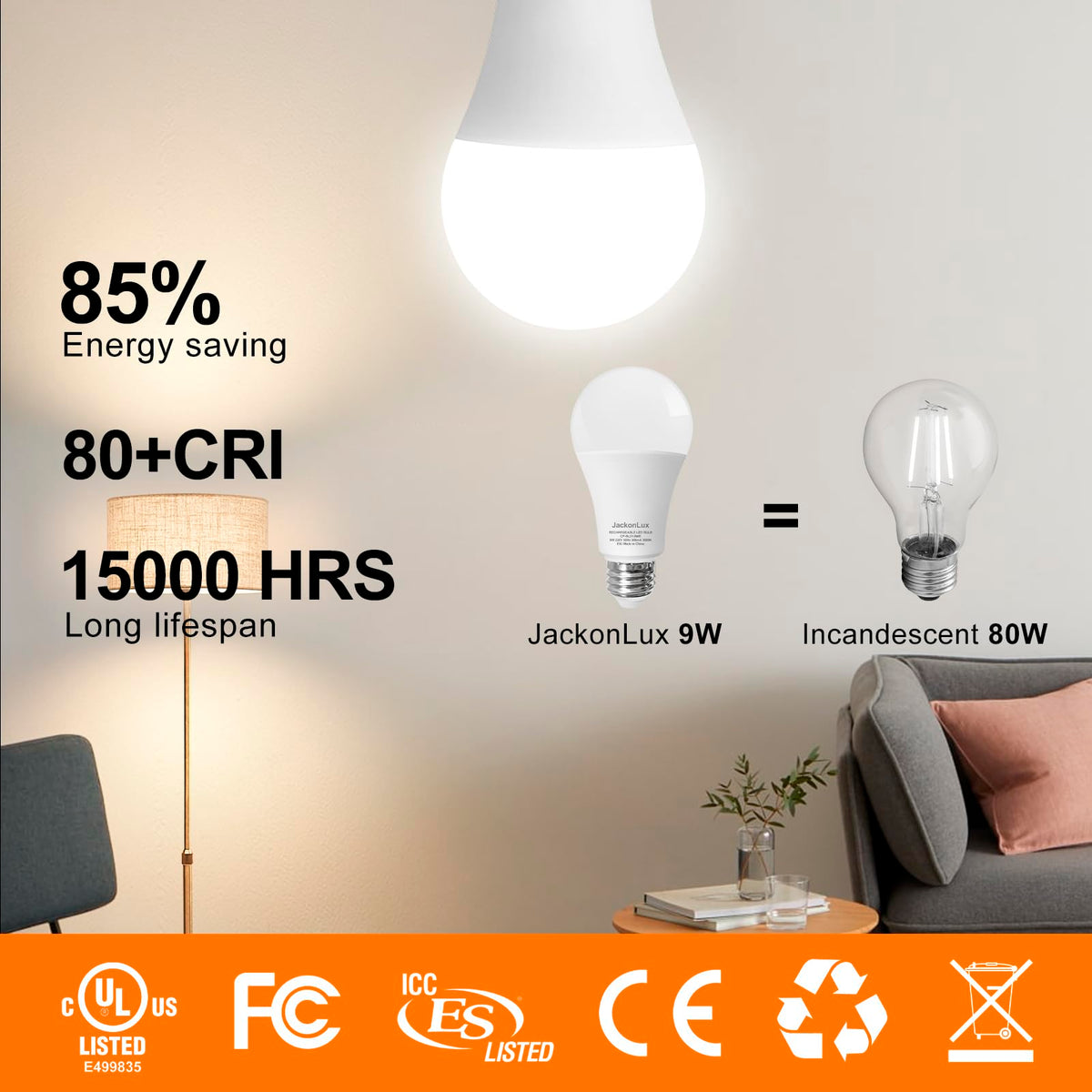 LinkMejor Lampada di Emergenza Ricaricabile, Bianco Caldo 3000K 4-Pack