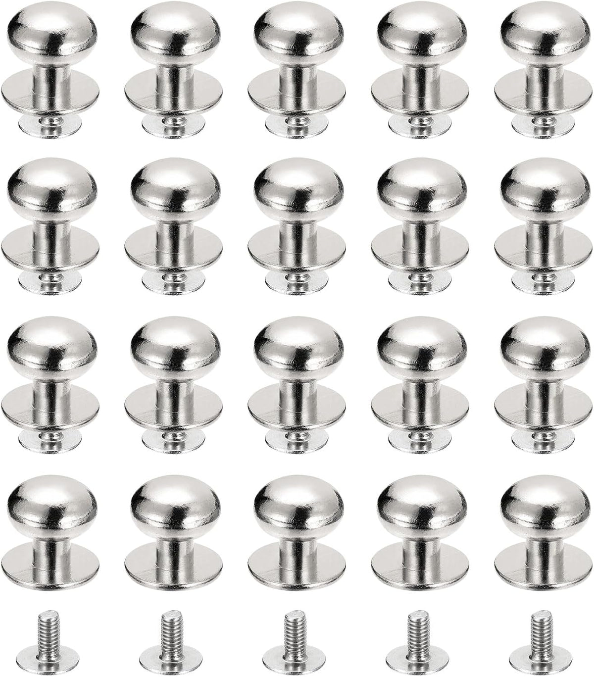 12mm Ball Head Stud Rivets Screw Back, 20Pack Round Head Button Nipple Rivet for DIY Leather Craft Handbag Belt, Silver Tone