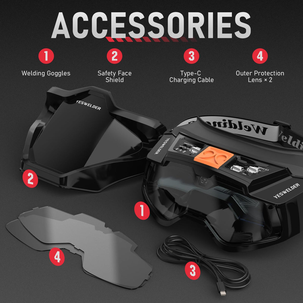 LinkMejor Auto-Darkening Welding Goggles with LED Light and Face Shield