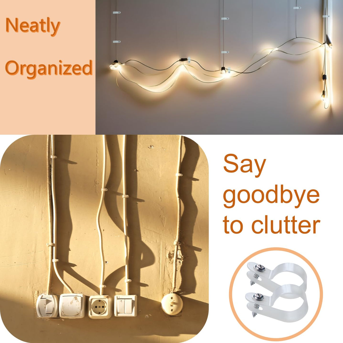 LinkMejor 60 Pack 1/4 in Rope Light Clips ,Cable Clips