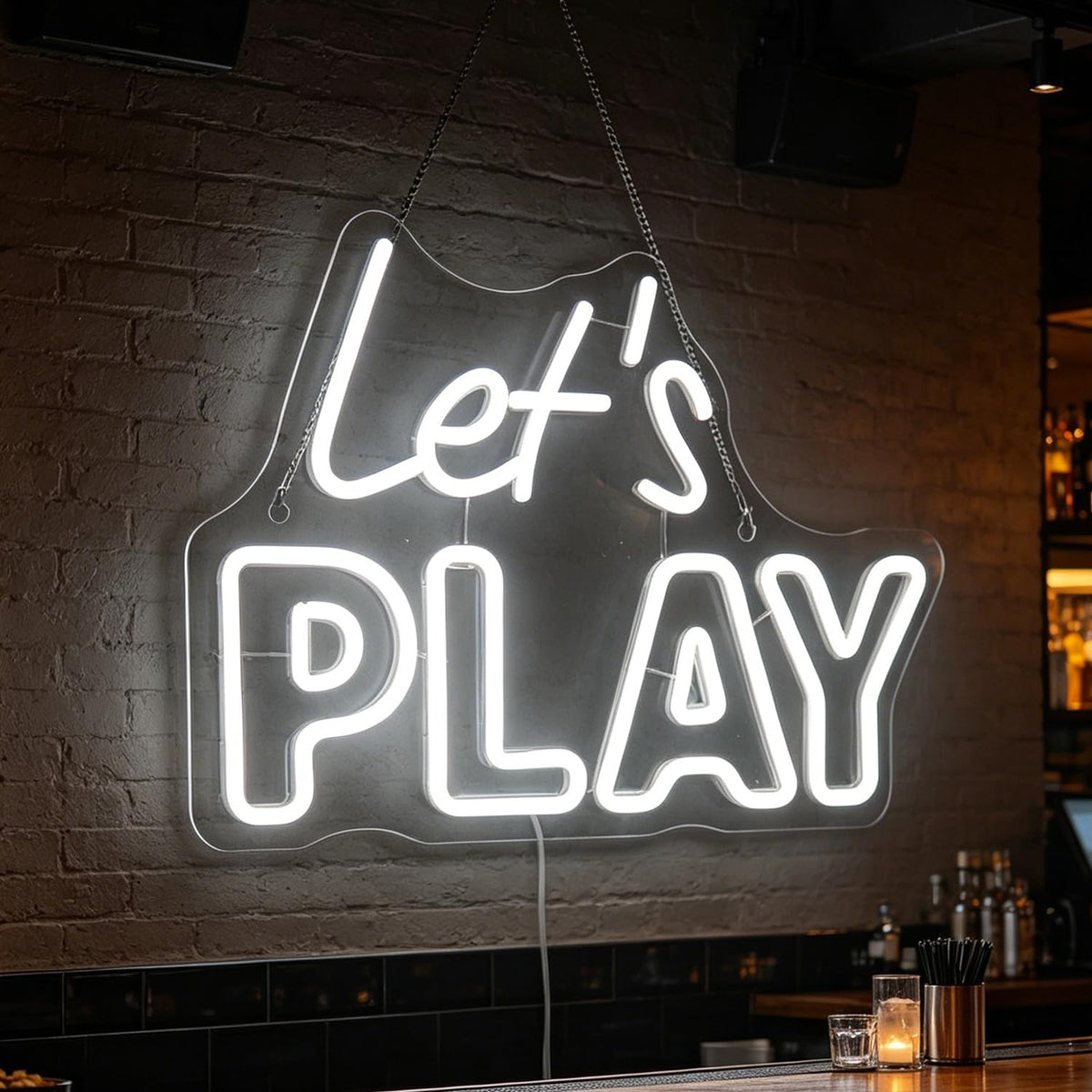 "Let's Play" Playful Neon Light - Fun & Engaging LED Wall Art for Game Room, Playroom, Kids Bedroom or Family Room Decor, Dimmable USB, Inviting Gift for Gamers, Kids & Families