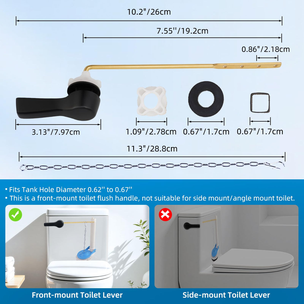 LinkMejor 2-pack universal metal front-montage toilethandle, matte svart