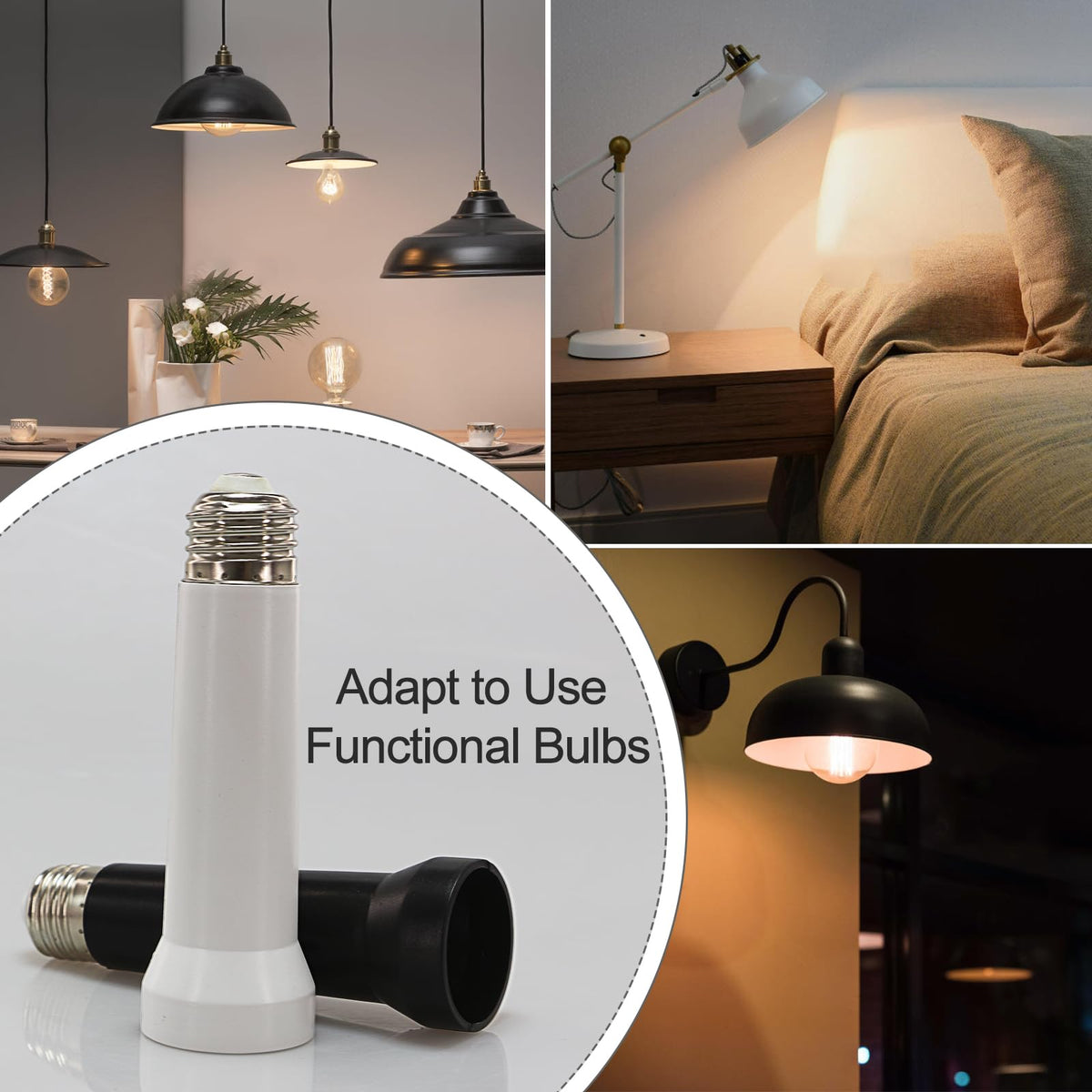 Adaptateur d'extension de prise de lampe, adaptateur d'extension de prise E26/E27, prise d'extension de lampe à ampoule de 5,31 pouce, adaptateur d'extension de prise de lampe, adaptateur de support de lampe vissé pour lampe de ventilateur de prise