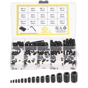 300Pcs Set Screws Assortment Kit, M2.5/3/4/5/6/8 Carbon Steel Metric Allen Head Socket Hex Grub Screws Cup-Point Screw Kit with Wrench for Bathroom Fixtures, Door Handles