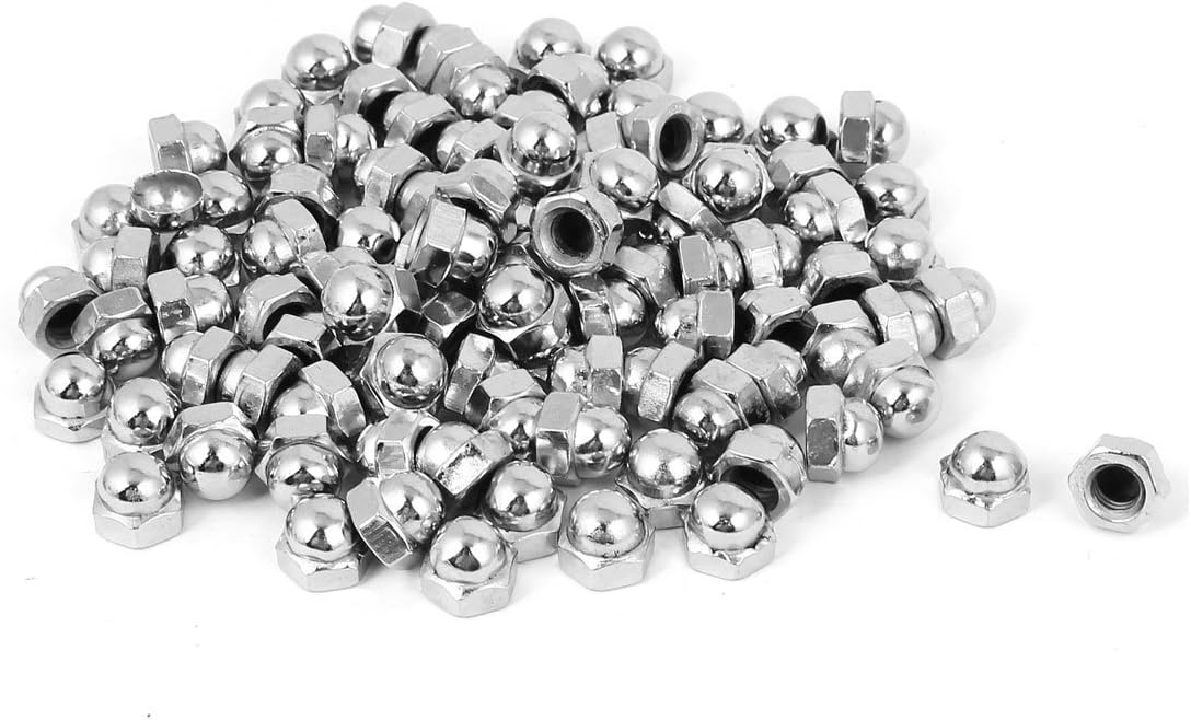 Hex Cap Nuts - 100Pcs M6 Dome Nuts Carbon Steel Hexagon Decorative Cap Nut for Screws Bolts Silver Tone