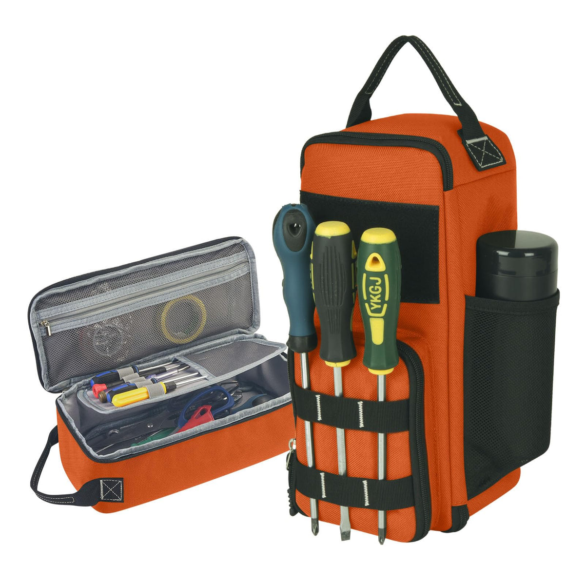 12.6" Heavy Duty Small Tool Bag Pouch for Men with Multiple Pockets,Orange