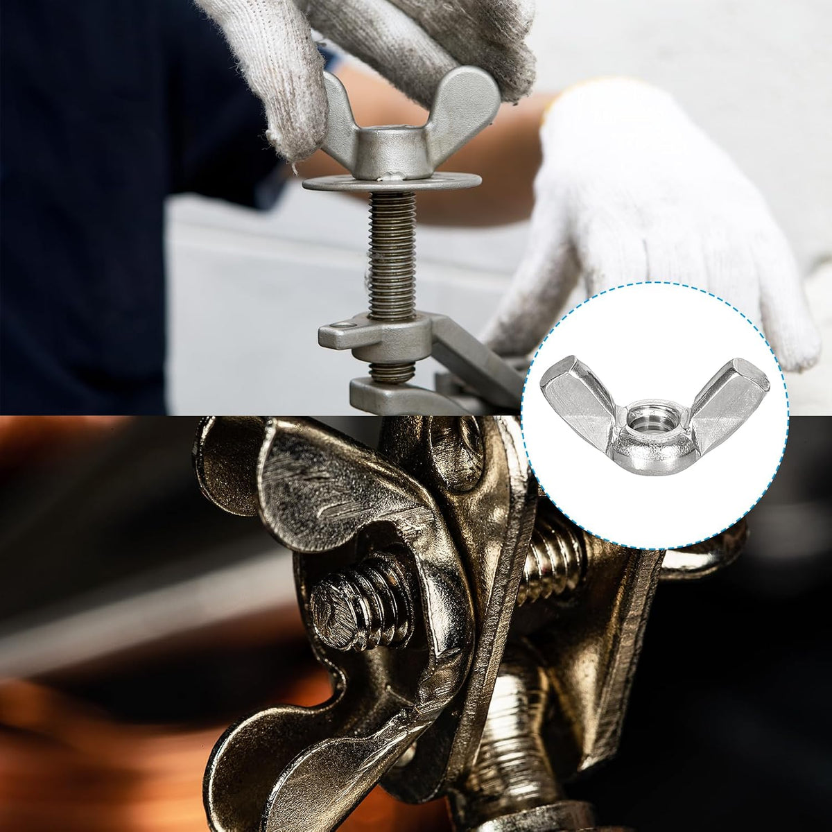 3/8"-16 Flügelmuttern 12 Stk, 304 Edelstahl Schmetterlingsflügelmuttern Befestigungsteile Handdrehen Flügelmuttern für Maschinen Elektronische Ausrüstung DIY, Silber