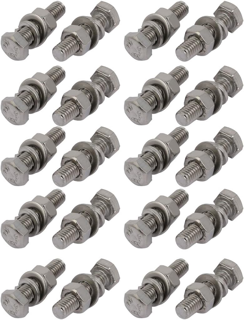 20pcs 304 Stainless Steel M5x20mm Hex Bolts w Nuts and Washers Assortment Kit