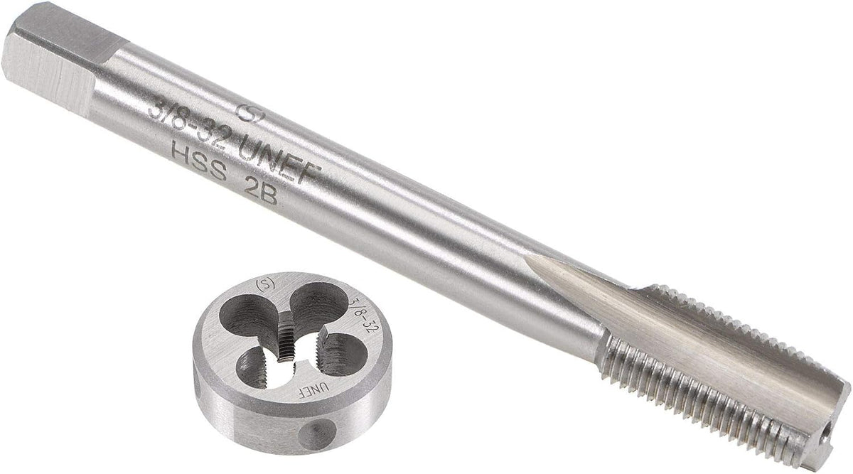3/8"-32 UNEF Tap and Die Set, HSS Machine Thread Tap with Round Threading Die, Right Hand