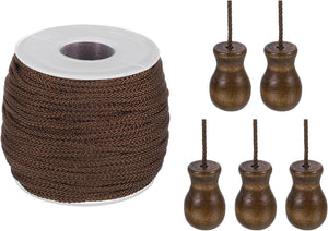50 Yards Roman Blind Cord 1.8mm Braided Lift Shade Cord with 5Pcs Wood Blind Pull Knobs Pendant for Blind Rollers Roman Shade DIY Crafts, Brown