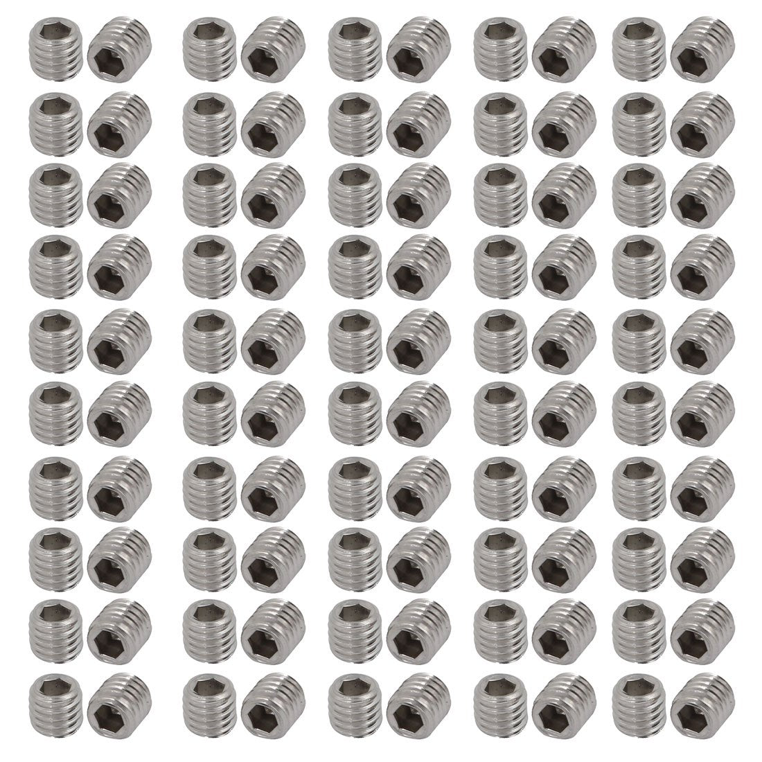 M5x5mm Metric 304 Stainless Steel Hex Socket Set Flat Point Grub Screws Silver Tone for Towel Rack Door Knob 100pcs