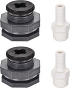PVC Bulkhead Tank Adapter G1/2 Thread with Plug and 12mm OD Barbed Pipe Fitting for Rain Buckets Water Tanks 2 Set