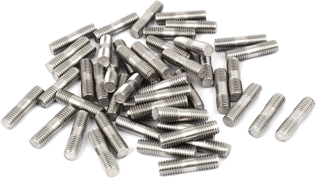 M8x30mm 304 Stainless Steel Double End Thread Stud Teeth Rod Silver Tone 50pcs
