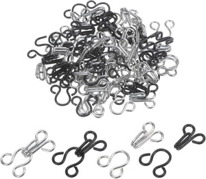 60 Sets Sewing Hooks and Eyes Closure Set, Copper Metal Rust Proof 23mmx11mm Large Black & Silver Tone Bra Hooks Replacement for Trouser Skirt Dress Pants