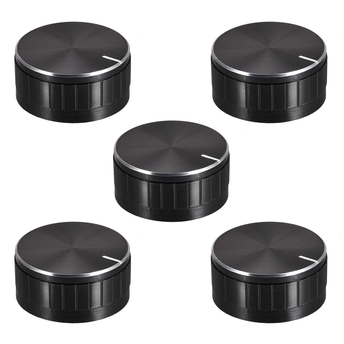 5pcs Potentiometer Knob Knurled Shaft Black Aluminum Groove Surface Rotary Knob 40mmx17mm Volume Control Knob